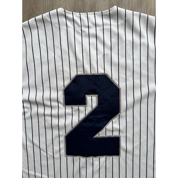 Vintage Y2K New York Yankees MLB Derek Jeter Pinstripe Baseball Jersey #2 2XL - Picture 10 of 16